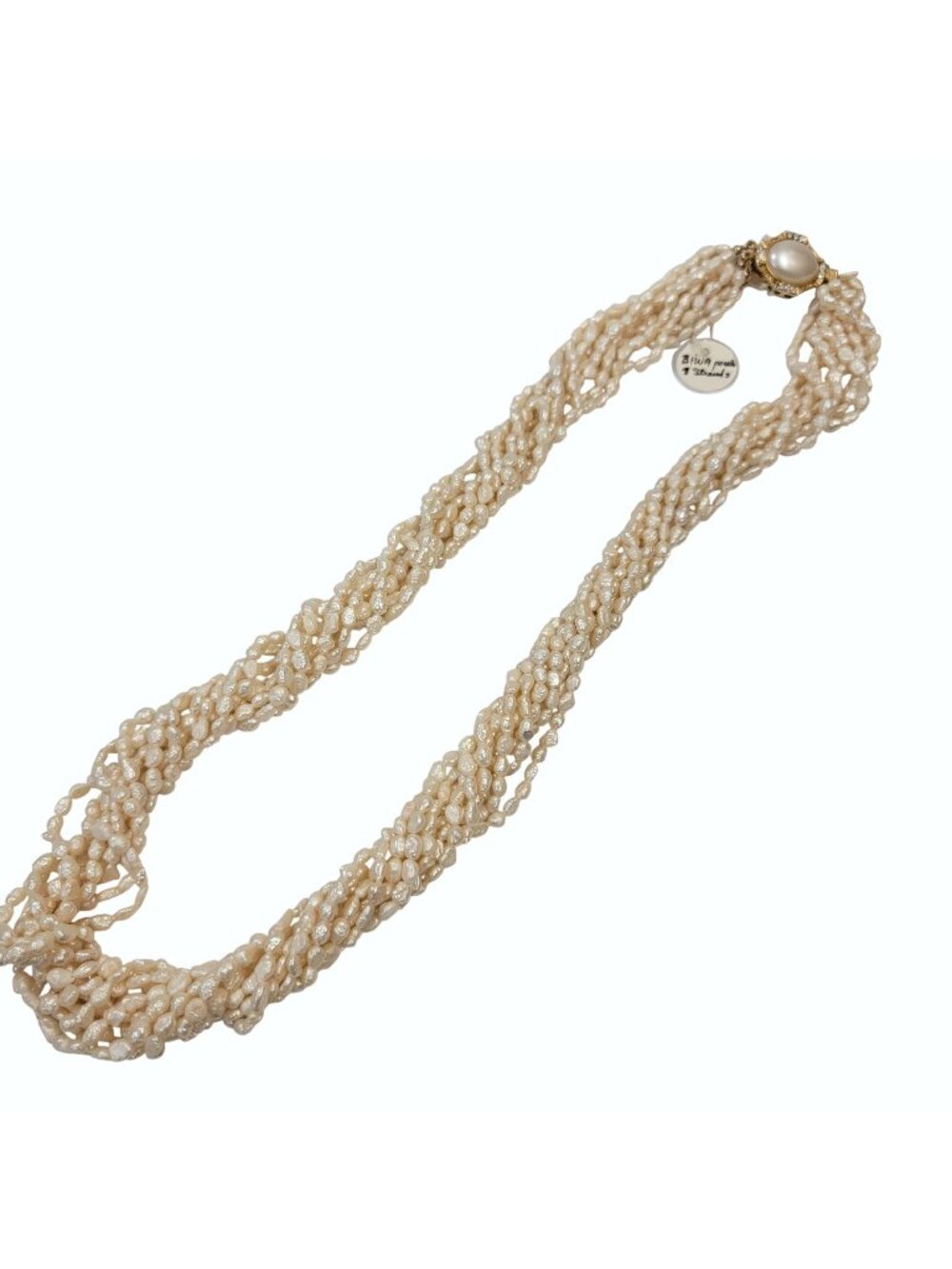 9 Strand Biwa Freshwater Pearl Torsade Necklace With Pearl Embellished Box Clasp